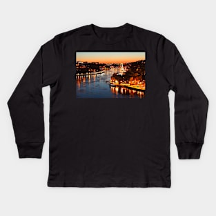 Ponte da Arrabida and Ribeira at dusk, Porto Kids Long Sleeve T-Shirt